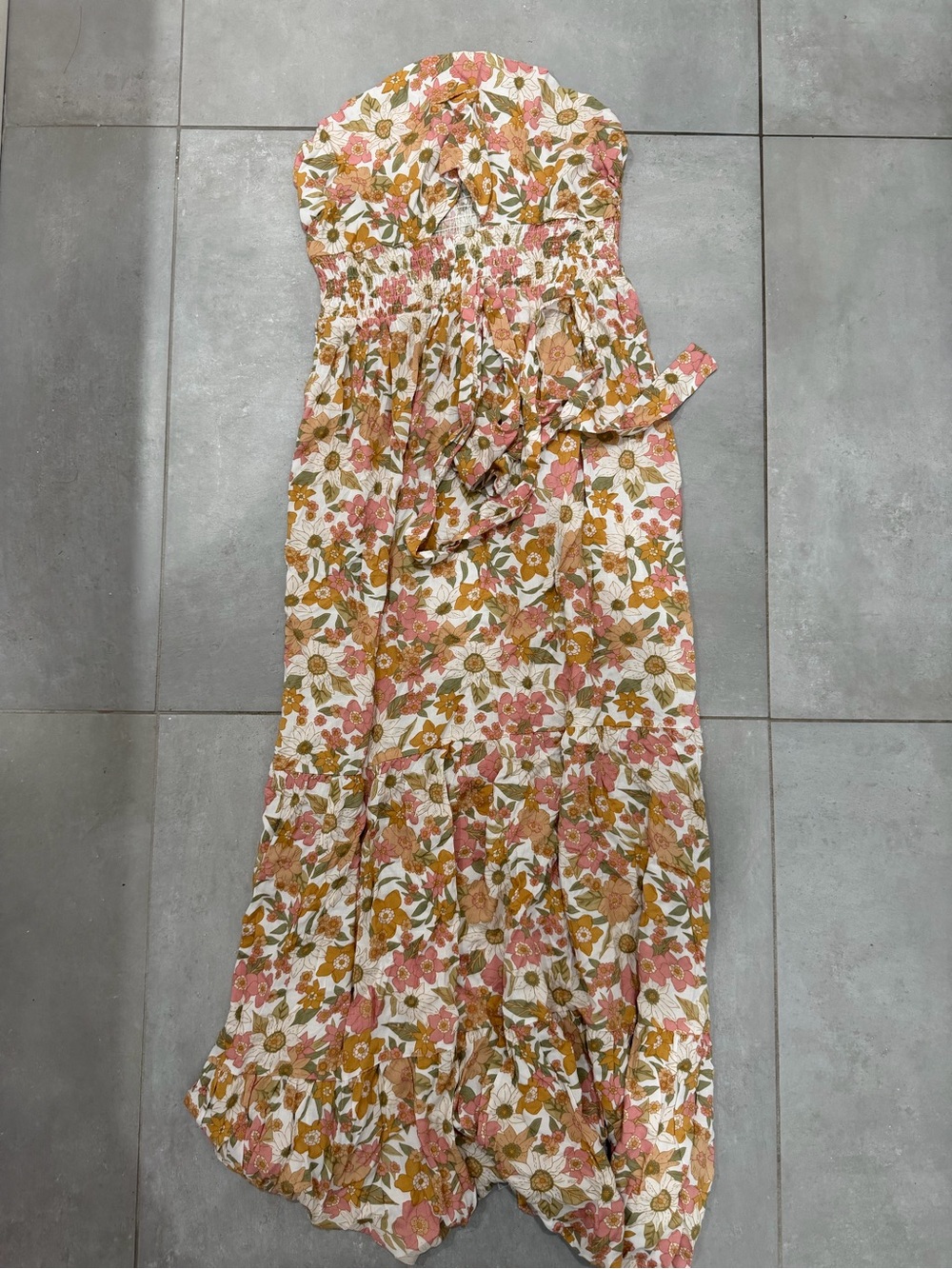 Strapless Floral Maxi Dress with Matching Belt Size Small